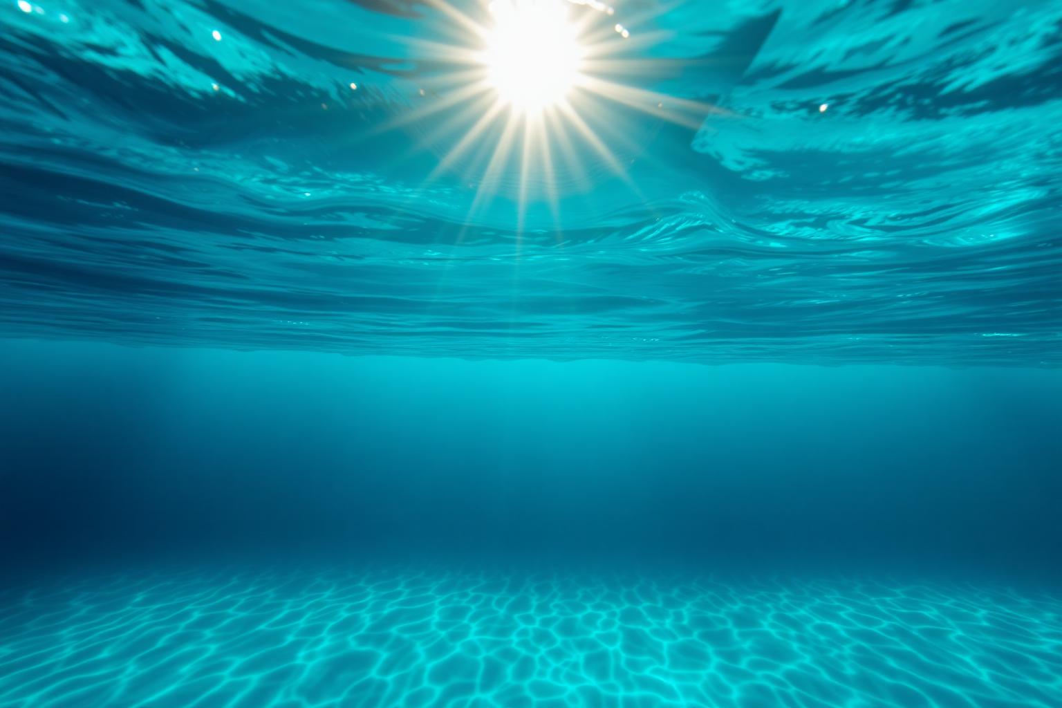 Vista subaquática de piscina com raios de sol
